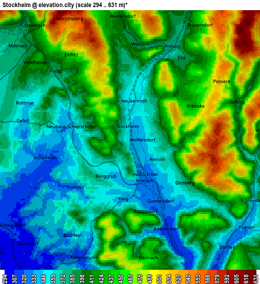 Zoom OUT 2x Stockheim, Germany elevation map