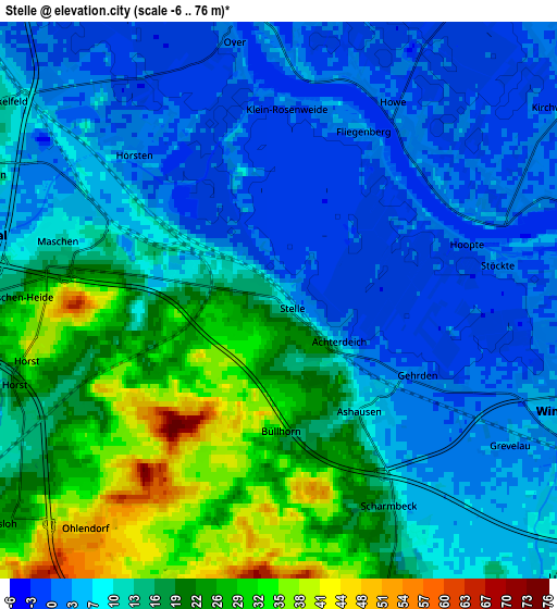 Zoom OUT 2x Stelle, Germany elevation map