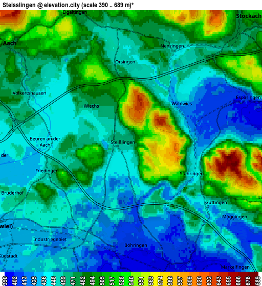 Zoom OUT 2x Steißlingen, Germany elevation map