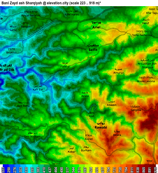 Zoom OUT 2x Banī Zayd ash Shārqīyah, Palestinian Territory elevation map