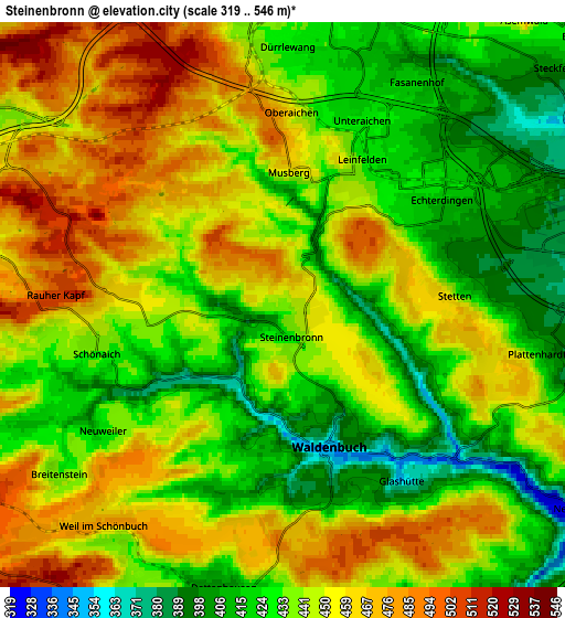 Zoom OUT 2x Steinenbronn, Germany elevation map