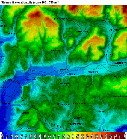 Zoom OUT 2x Steinen, Germany elevation map