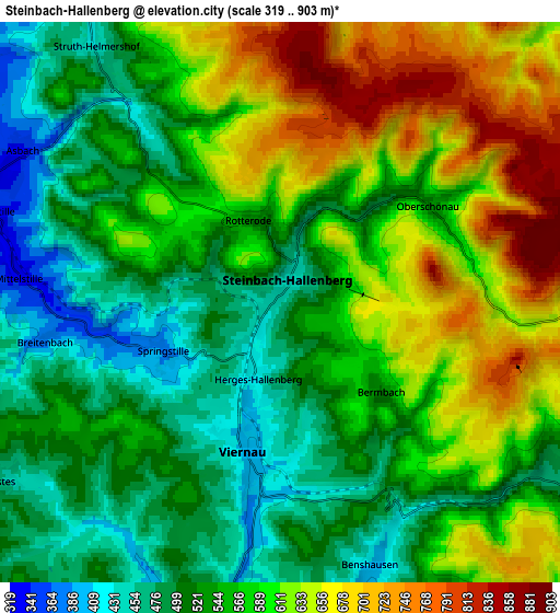 Zoom OUT 2x Steinbach-Hallenberg, Germany elevation map