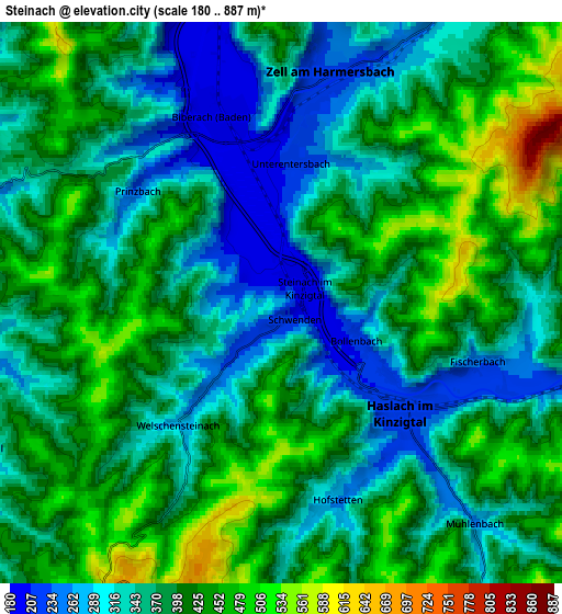 Zoom OUT 2x Steinach, Germany elevation map