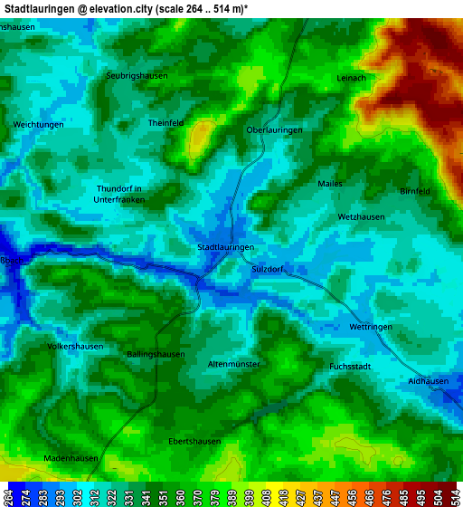 Zoom OUT 2x Stadtlauringen, Germany elevation map