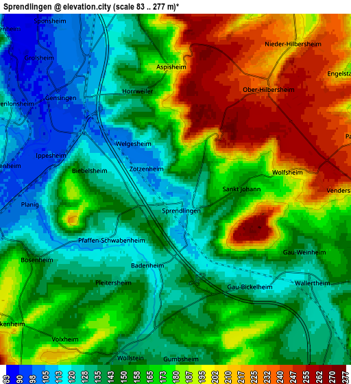 Zoom OUT 2x Sprendlingen, Germany elevation map