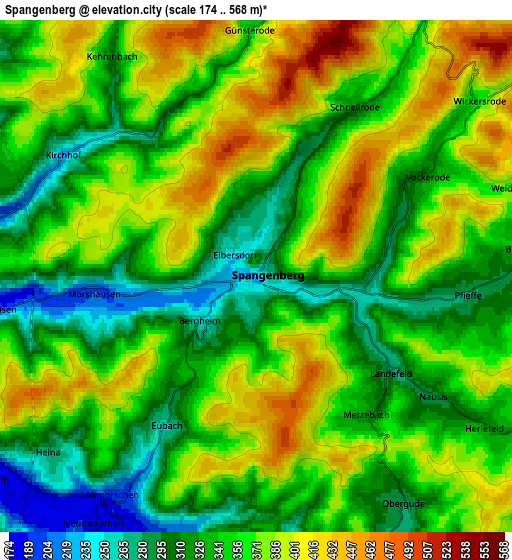 Zoom OUT 2x Spangenberg, Germany elevation map