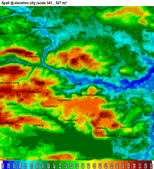 Zoom OUT 2x Spalt, Germany elevation map