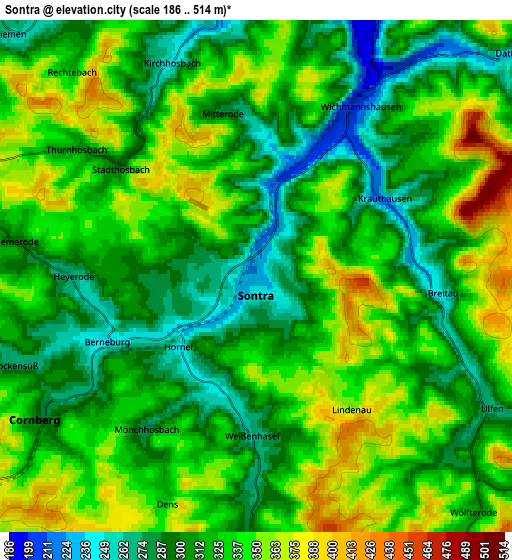 Zoom OUT 2x Sontra, Germany elevation map