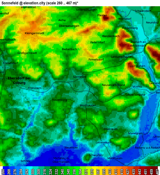 Zoom OUT 2x Sonnefeld, Germany elevation map