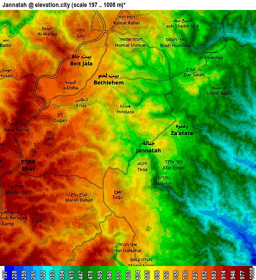 Zoom OUT 2x Jannātah, Palestinian Territory elevation map