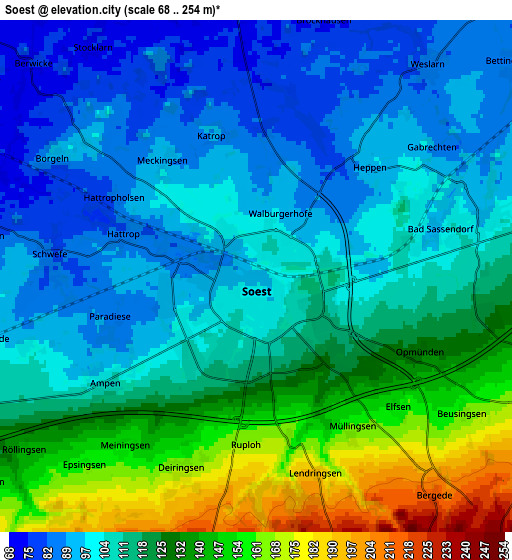 Zoom OUT 2x Soest, Germany elevation map