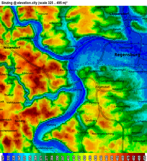 Zoom OUT 2x Sinzing, Germany elevation map