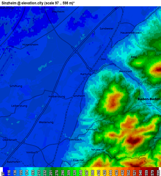 Zoom OUT 2x Sinzheim, Germany elevation map