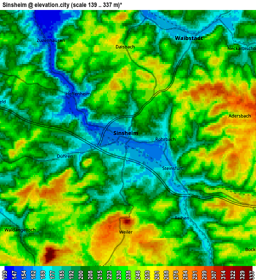 Zoom OUT 2x Sinsheim, Germany elevation map