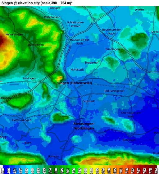 Zoom OUT 2x Singen, Germany elevation map