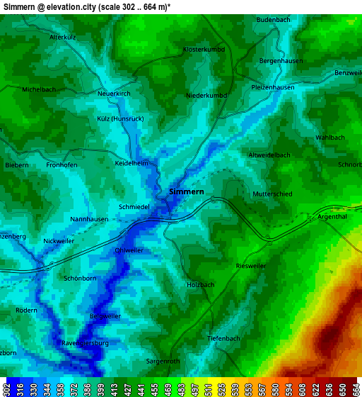 Zoom OUT 2x Simmern, Germany elevation map