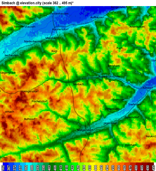 Zoom OUT 2x Simbach, Germany elevation map