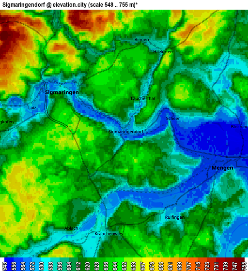 Zoom OUT 2x Sigmaringendorf, Germany elevation map