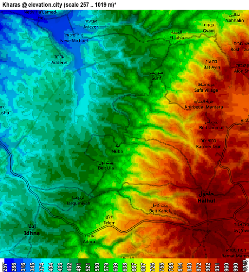 Zoom OUT 2x Khārās, Palestinian Territory elevation map