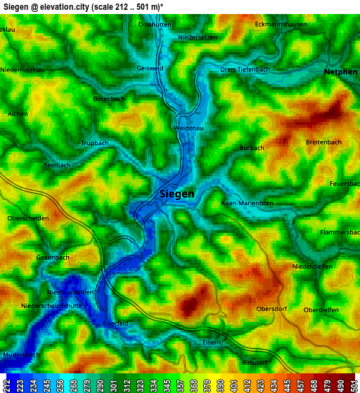 Zoom OUT 2x Siegen, Germany elevation map