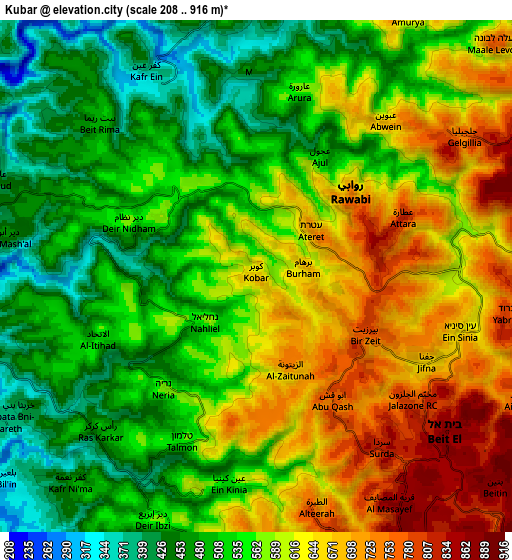 Zoom OUT 2x Kūbar, Palestinian Territory elevation map