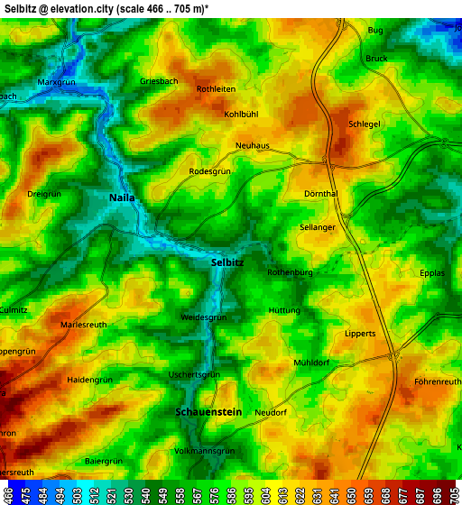 Zoom OUT 2x Selbitz, Germany elevation map