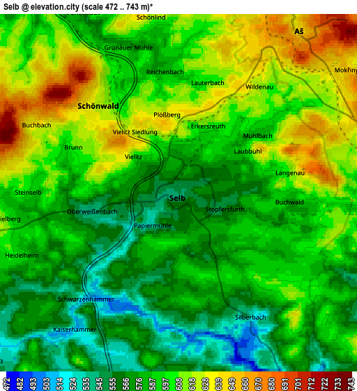 Zoom OUT 2x Selb, Germany elevation map