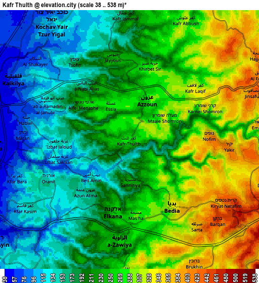 Zoom OUT 2x Kafr Thulth, Palestinian Territory elevation map