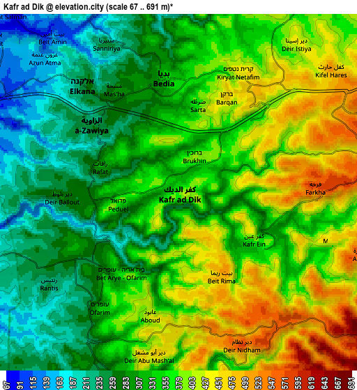Zoom OUT 2x Kafr ad Dīk, Palestinian Territory elevation map