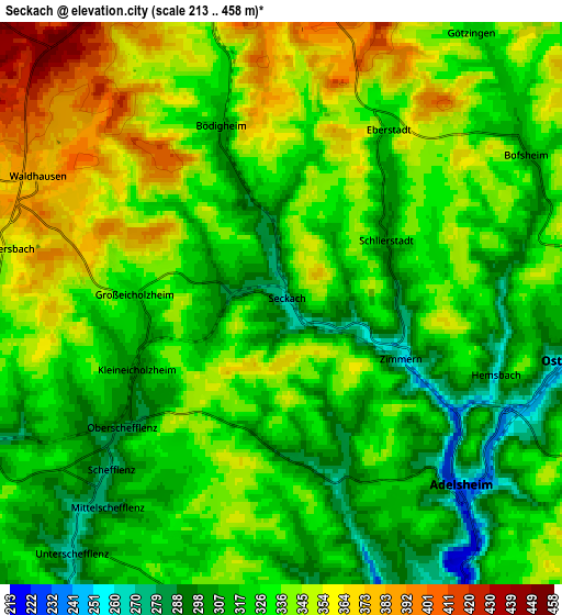 Zoom OUT 2x Seckach, Germany elevation map