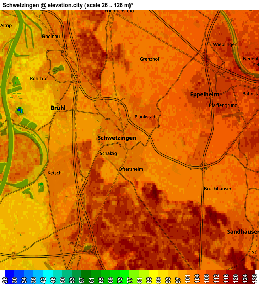 Zoom OUT 2x Schwetzingen, Germany elevation map