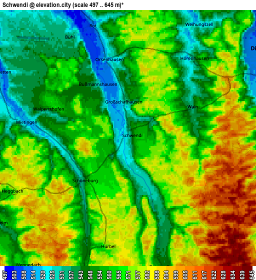 Zoom OUT 2x Schwendi, Germany elevation map