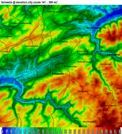 Zoom OUT 2x Schwelm, Germany elevation map