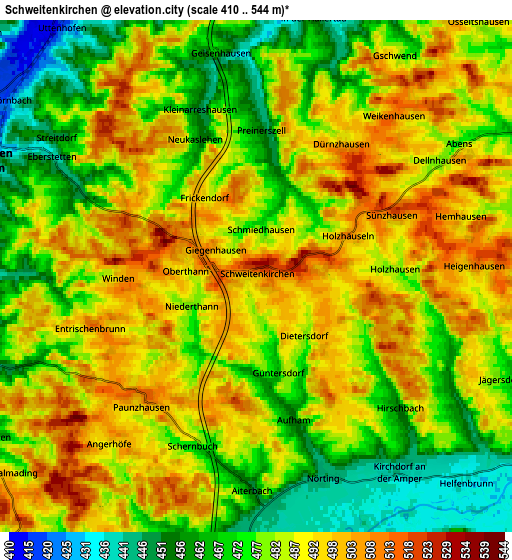 Zoom OUT 2x Schweitenkirchen, Germany elevation map