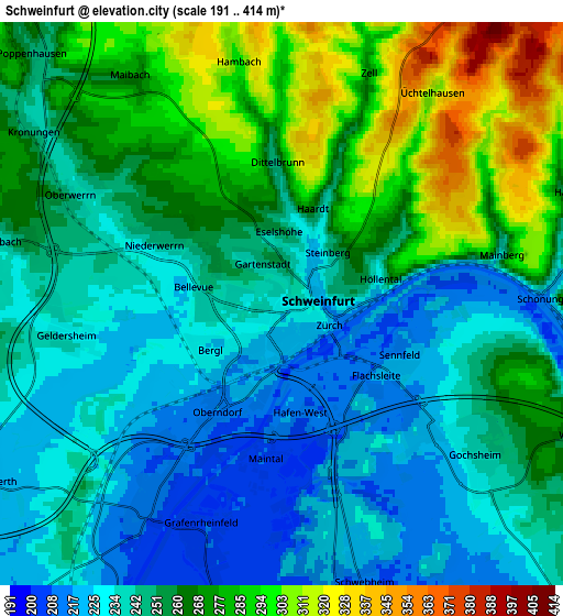 Zoom OUT 2x Schweinfurt, Germany elevation map