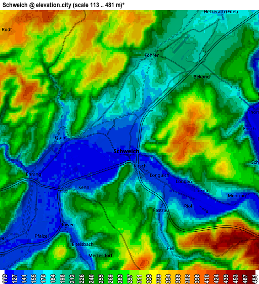 Zoom OUT 2x Schweich, Germany elevation map