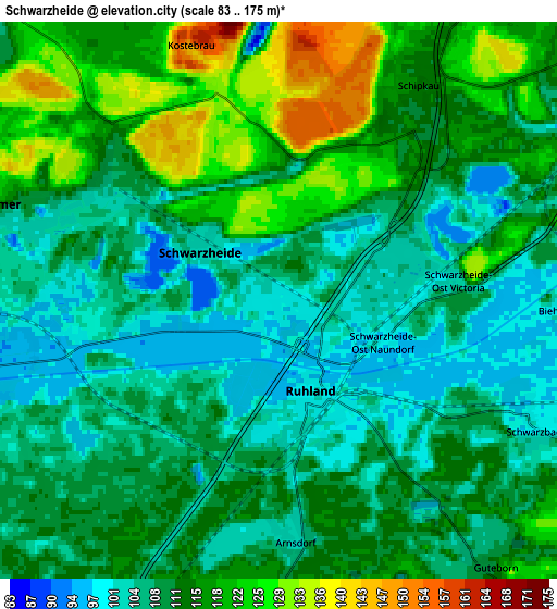 Zoom OUT 2x Schwarzheide, Germany elevation map