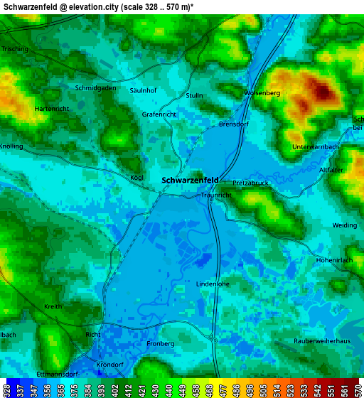 Zoom OUT 2x Schwarzenfeld, Germany elevation map