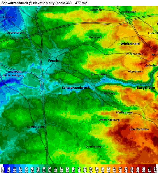 Zoom OUT 2x Schwarzenbruck, Germany elevation map