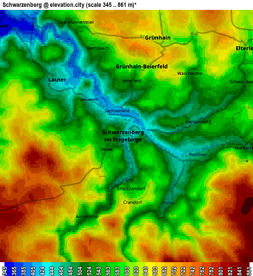 Zoom OUT 2x Schwarzenberg, Germany elevation map