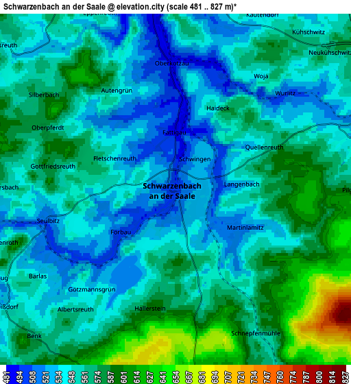 Zoom OUT 2x Schwarzenbach an der Saale, Germany elevation map