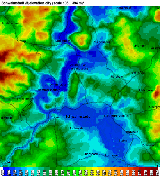 Zoom OUT 2x Schwalmstadt, Germany elevation map