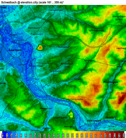 Zoom OUT 2x Schwalbach, Germany elevation map