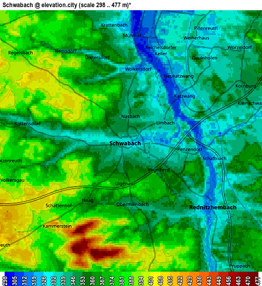 Zoom OUT 2x Schwabach, Germany elevation map