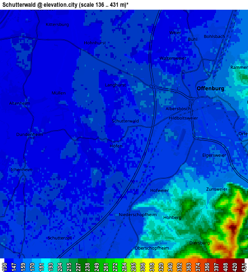 Zoom OUT 2x Schutterwald, Germany elevation map