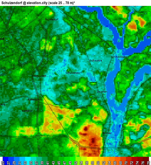 Zoom OUT 2x Schulzendorf, Germany elevation map