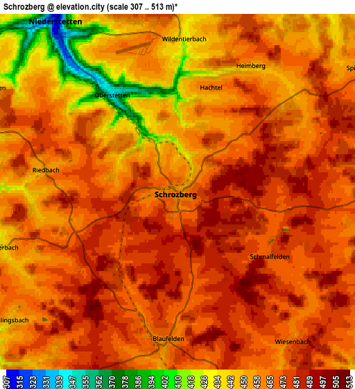 Zoom OUT 2x Schrozberg, Germany elevation map