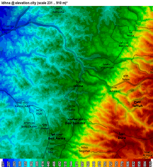 Zoom OUT 2x Idhnā, Palestinian Territory elevation map