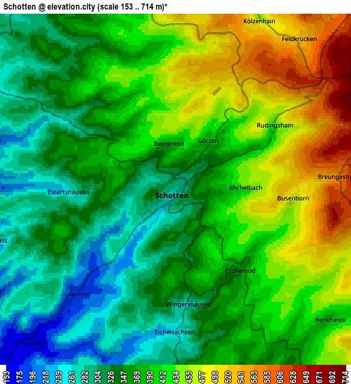 Zoom OUT 2x Schotten, Germany elevation map